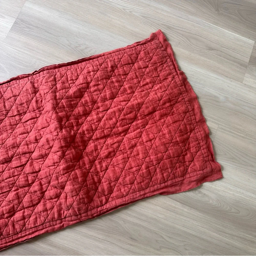 Pottery barn rust red diamond flax linen quilted king sham